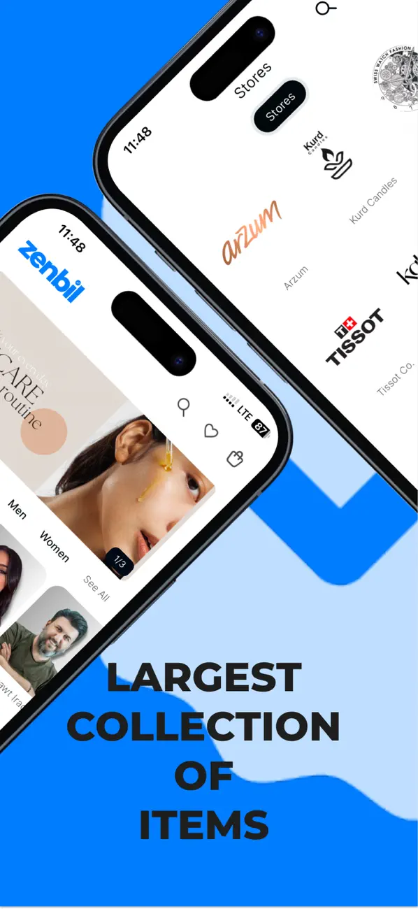 Zenbil shopping app product discovery and storefront screens